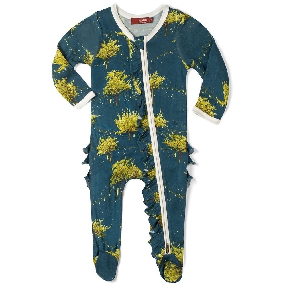 NWT Milkbarn Infant Firefly Bamboo Ruffle Zipper Footed Romper
